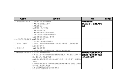 尽调清单(律师事务所提供版本)