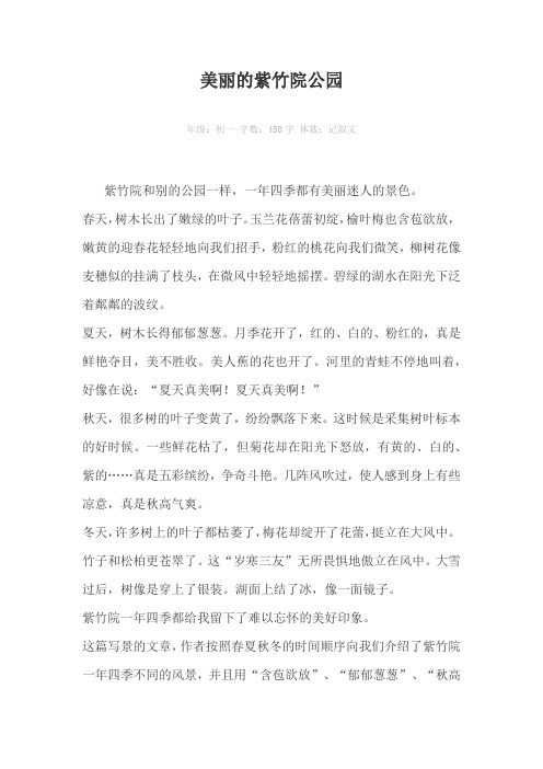 美丽的紫竹院公园450字作文