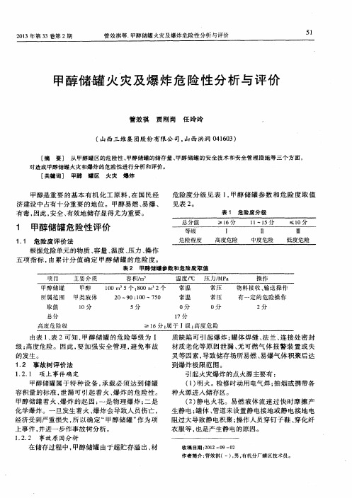 甲醇储罐火灾及爆炸危险性分析与评价