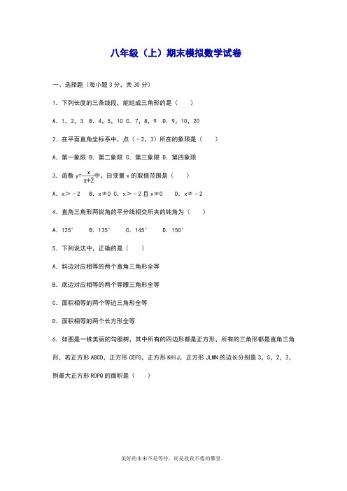 2018-2019学年最新浙教版数学八年级上学期期末考试模拟检测及答案解析-精编试题