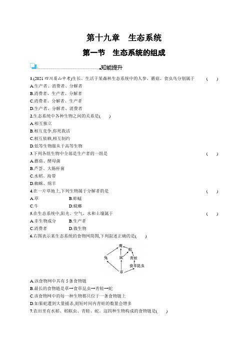 苏教版八年级生物上册第7单元第19章第1节生态系统的组成练习含答案