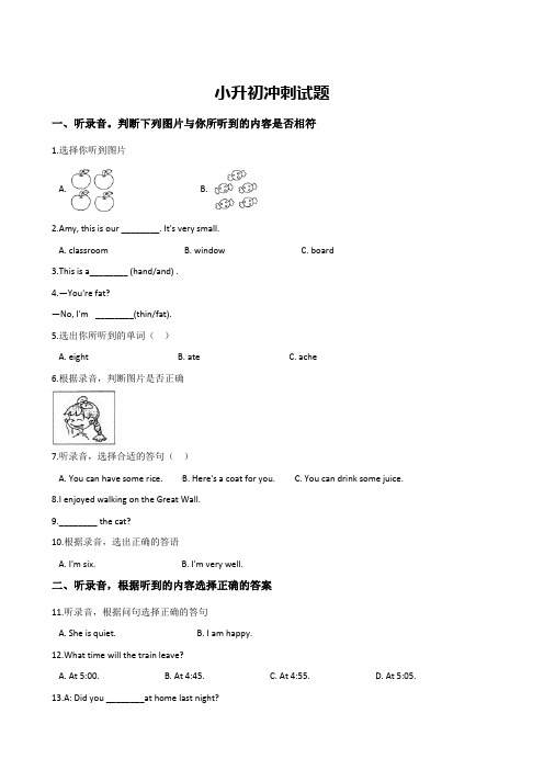 人教(PEP)六年级下册英语期末试题--小升初冲刺试题( 含答案)