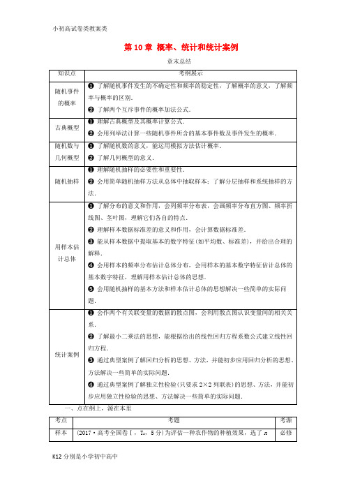 【配套K12】2019高考数学一轮复习 第10章 概率、统计和统计案例章末总结分层演练 文