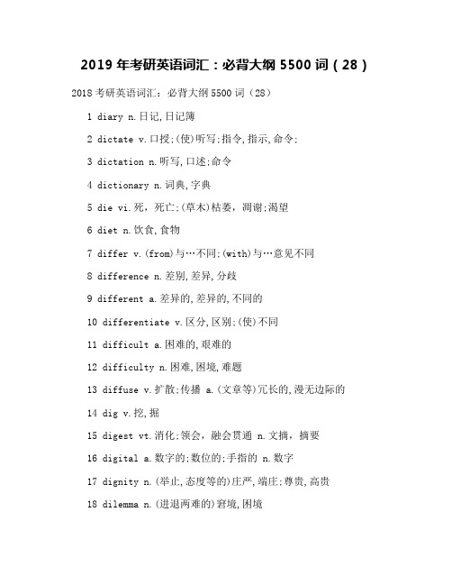 2019年考研英语词汇：必背大纲5500词(28)