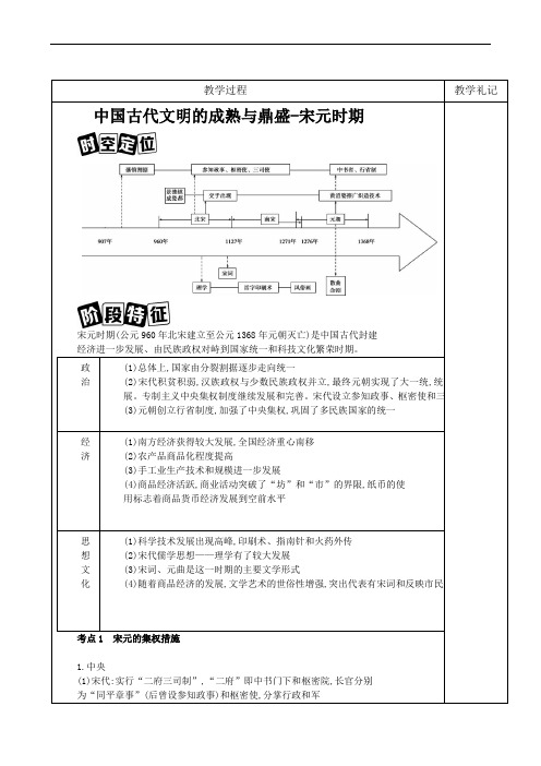 2019年高考高中历史一轮通史复习教学案  中国古代文明的成熟与鼎盛-宋元时期