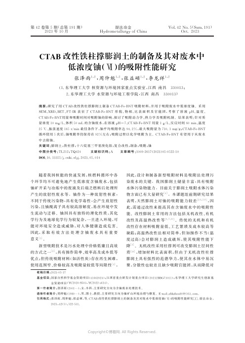 CTAB改性铁柱撑膨润土的制备及其对废水中低浓度铀(Ⅵ)的吸附性能研究