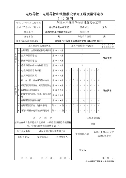 建筑施工-电线导管、电缆导管和线槽敷设检验批质量验收记录表室内