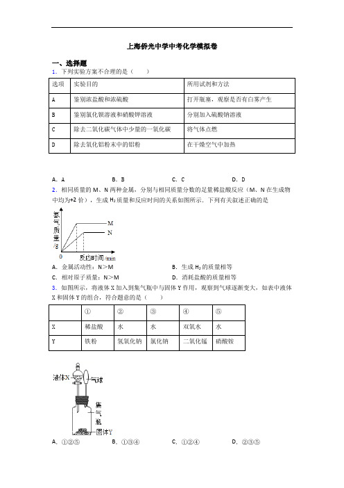 上海侨光中学中考化学模拟卷