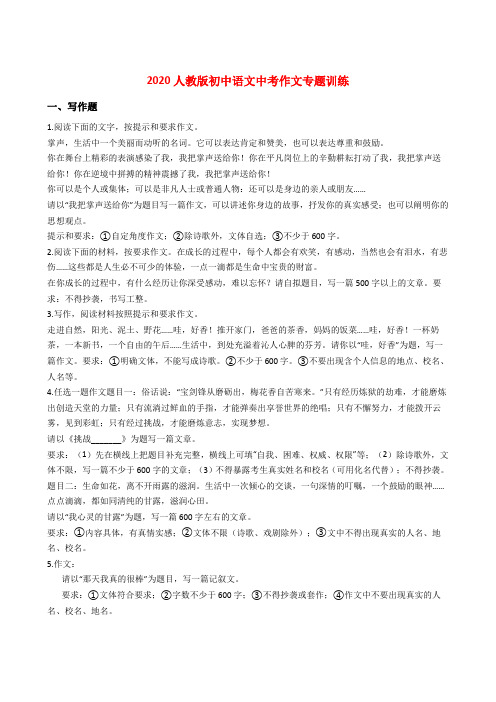 2020年山东省平邑县中考语文作文专题训练试题目及范文