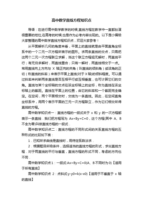 高中数学直线方程知识点