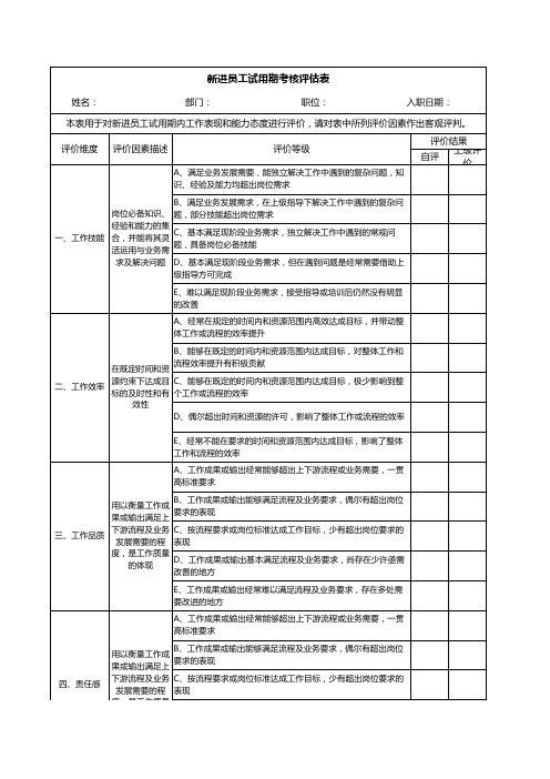 新进员工试用期考核评估表