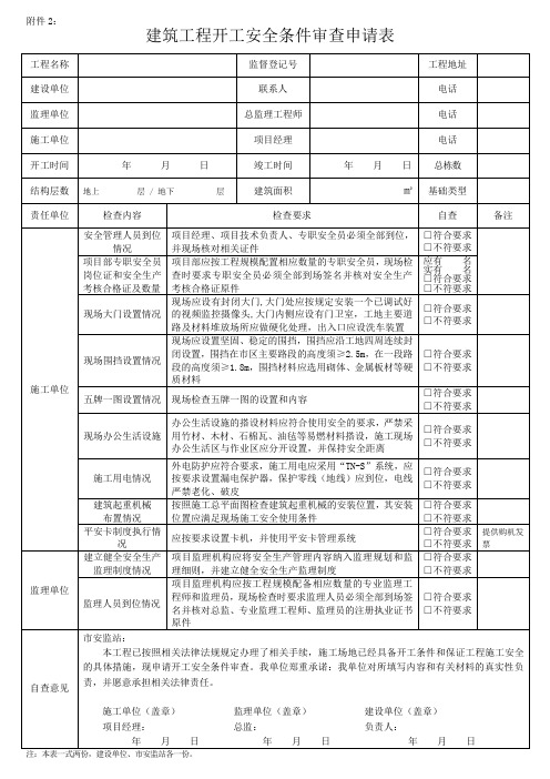 建筑工程开工安全条件审查申请表