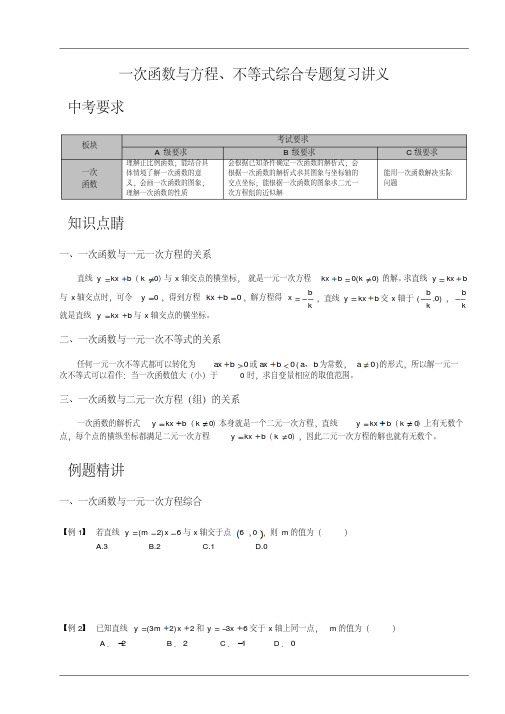 八年级数学一次函数与方程、不等式综合专题复习讲义