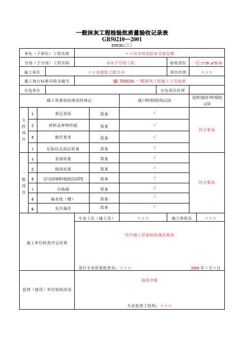 装饰装修工程检验批质量验收记录表