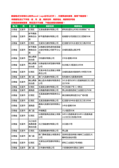 2020新版云南省玉溪市建材有限公司工商企业公司商家名录名单黄页联系电话号码地址大全58家