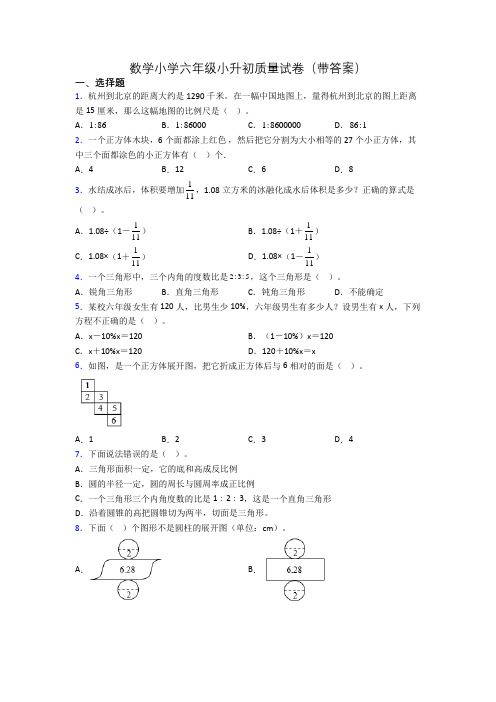 数学小学六年级小升初质量试卷(带答案)