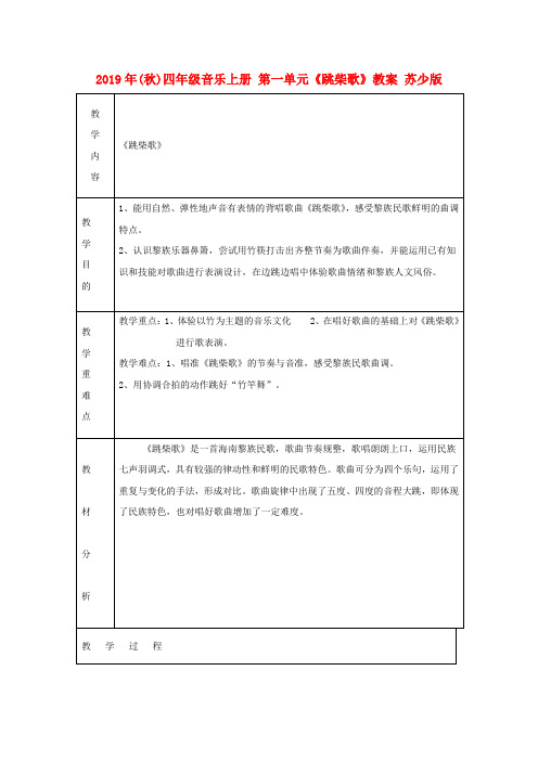 (小学教育)2019年(秋)四年级音乐上册 第一单元《跳柴歌》教案 苏少版