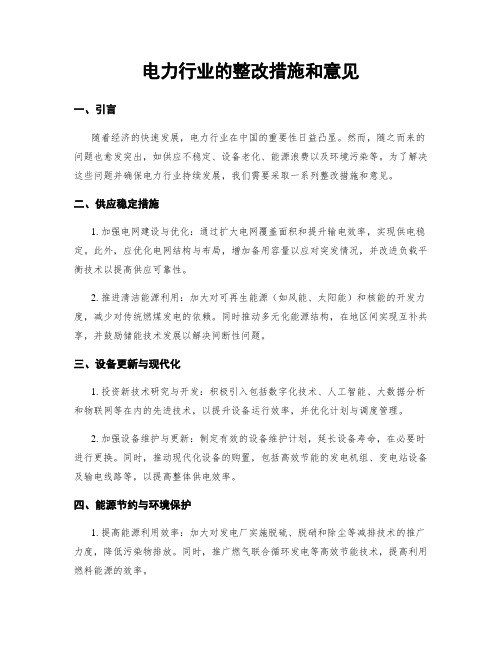 电力行业的整改措施和意见