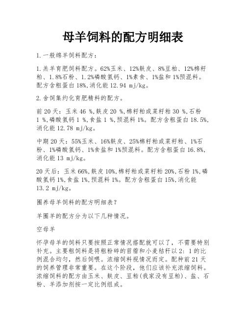 母羊饲料的配方明细表