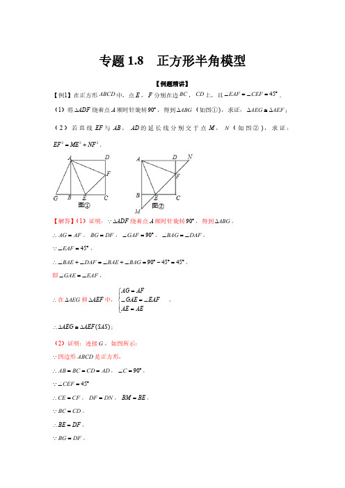 专题1.8 正方形半角模型(强化)(解析版)