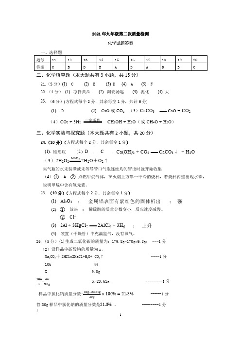 2021徐州九年级二模化学参考答案202105