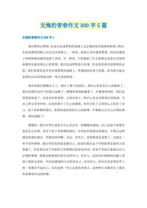 无悔的青春作文800字5篇