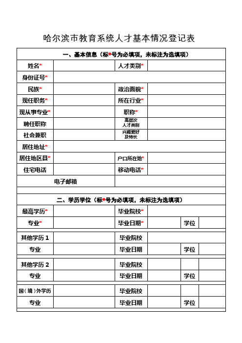 基本情况登记表(空表)