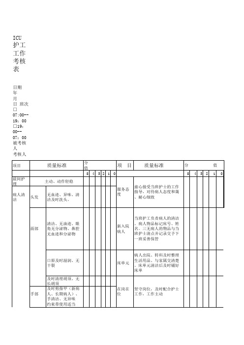 护工工作考核表