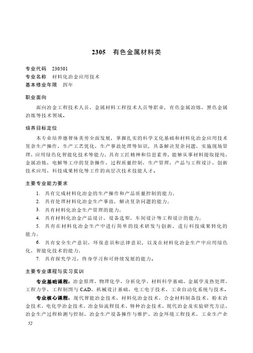 高等职业教育本科 能源动力与材料大类2305 有色金属材料类专业简介(2022年)