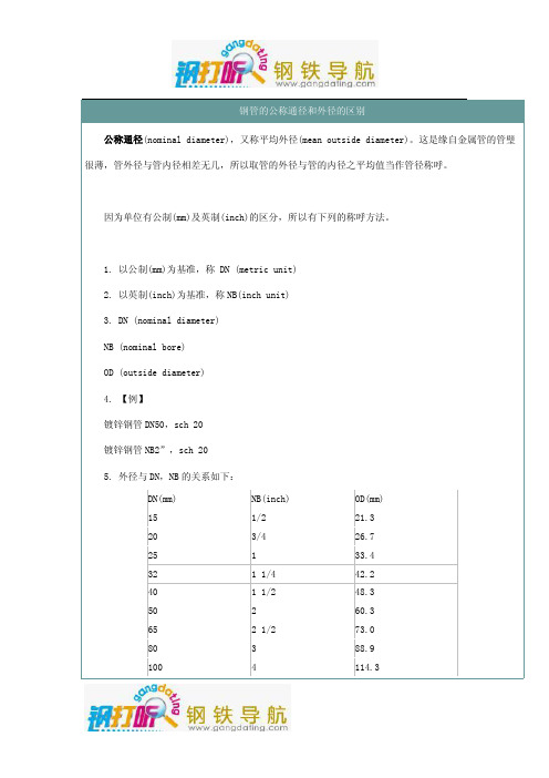 钢管的公称通径和外径的区别