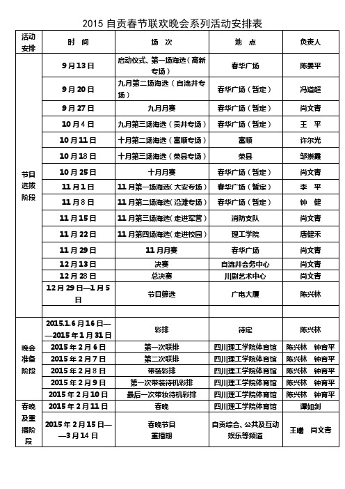 2015自贡春节联欢晚会系列活动安排表