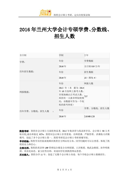 2016年兰州大学会计专硕学费、分数线、招生人数