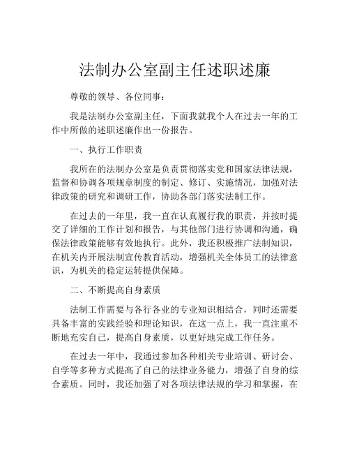 法制办公室副主任述职述廉