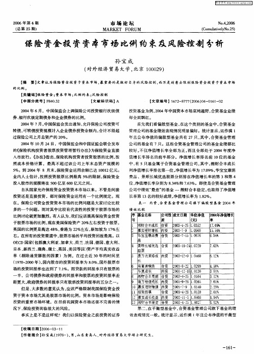 保险资金投资资本市场比例约束及风险控制分析