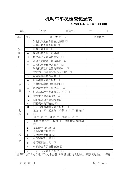 机动车车况检查记录表