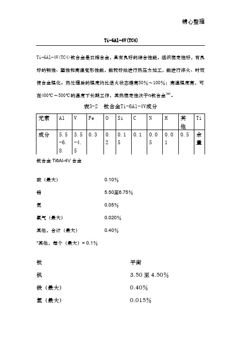 Ti-6Al-4V(TC4)及钛合金的性能