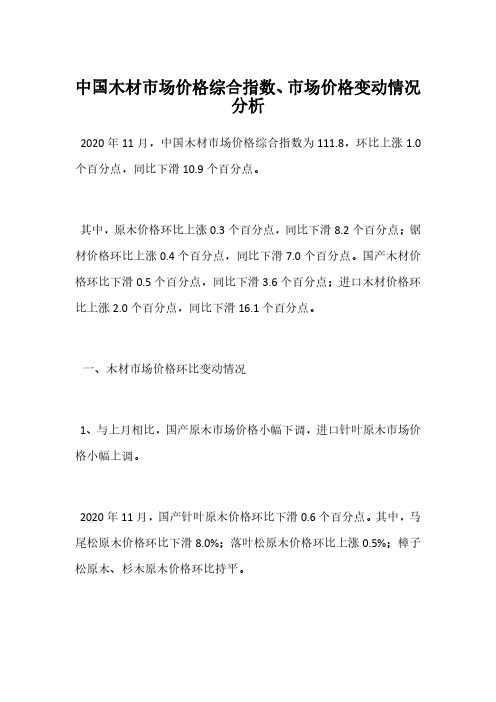 中国木材市场价格综合指数、市场价格变动情况分析