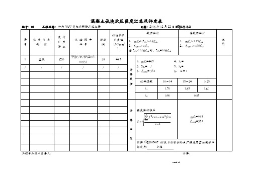 混凝土的试块抗压强度汇总情况及评定表