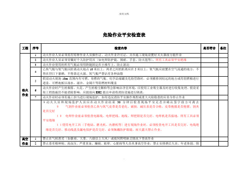 危险作业安全检查表