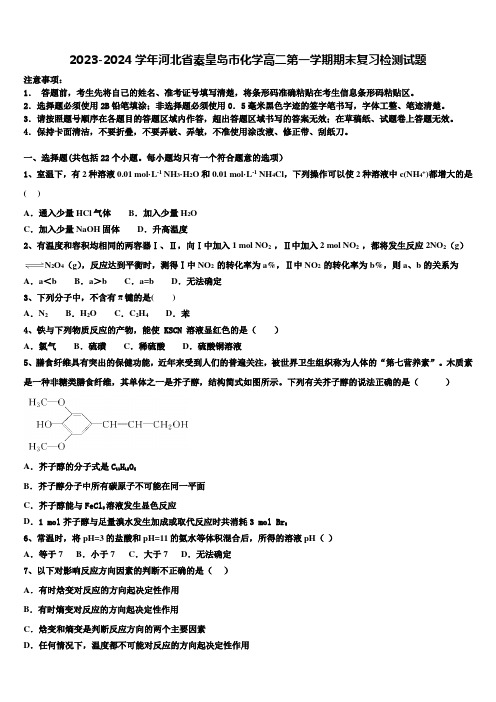 2023-2024学年河北省秦皇岛市化学高二第一学期期末复习检测试题含解析