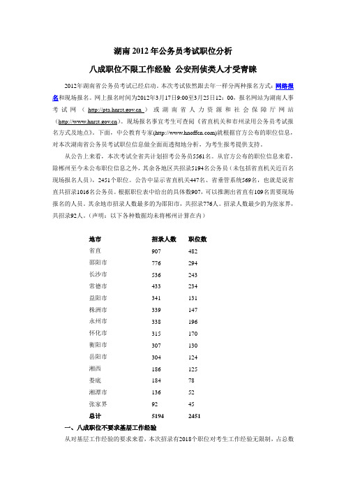 湖南2012年公务员考试职位分析