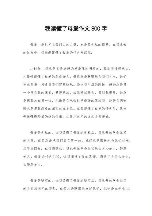 我读懂了母爱作文800字