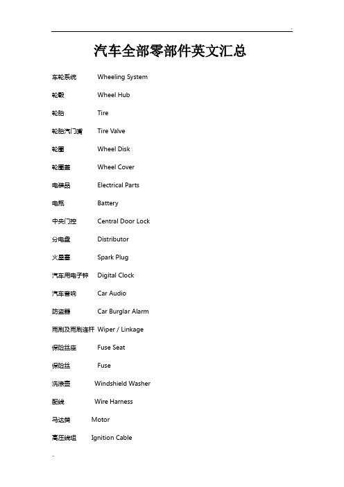 汽车全部零部件英文汇总