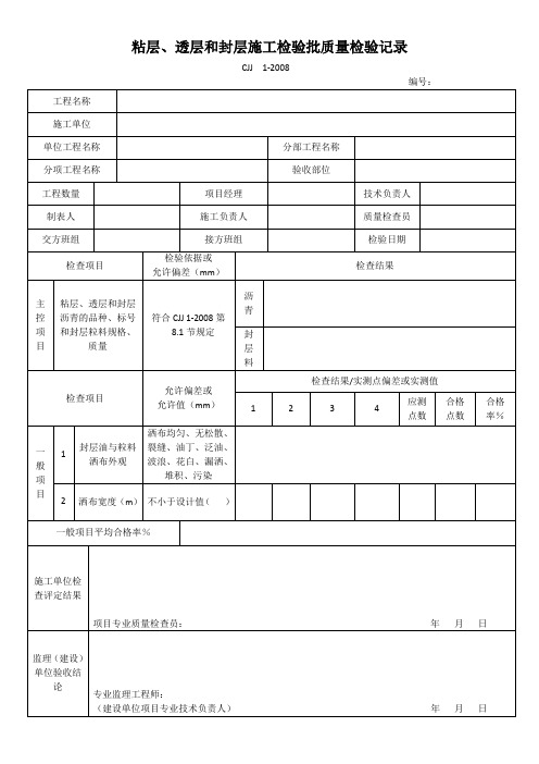 粘层、透层和封层施工检验批质量检验记录表