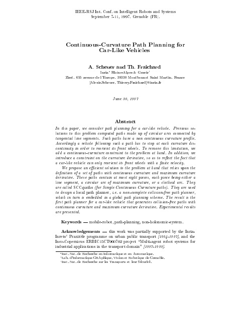 Continuous-curvature path planning for car-like vehicles