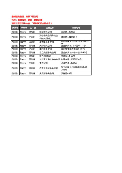 新版四川省雅安市中央空调企业公司商家户名录单联系方式地址大全11家