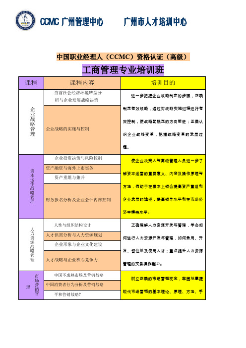 中国职业经理人ccmc资格认证高级