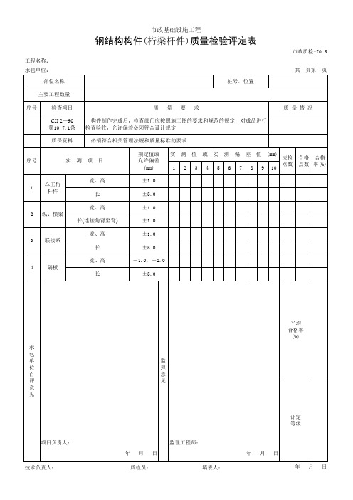 钢结构构件(桁梁杆件)质量检验评定表