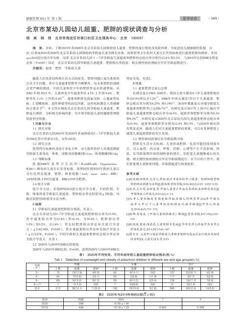 北京市某幼儿园幼儿超重、肥胖的现状调查与分析