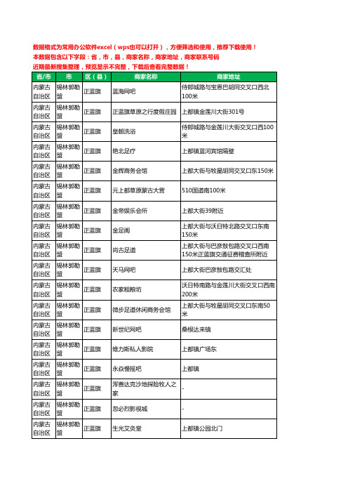 2020新版内蒙古自治区锡林郭勒盟正蓝旗休闲娱乐工商企业公司商家名录名单黄页联系电话号码地址大全47家